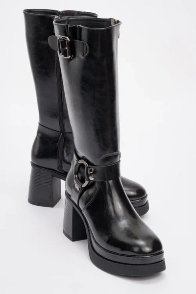 Prologue Shoes Rock Buckle Zip Block Heel Boot In Animal Print