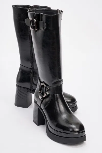 Prologue Shoes Rock Buckle Zip Block Heel Boot In Animal Print