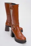 Prologue Shoes Rock Buckle Zip Block Heel Boot (women) In Brown