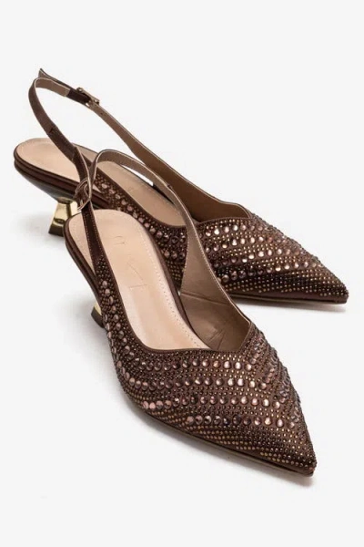 Prologue Shoes Royale Embellished Kitten Heel Pump In Brown