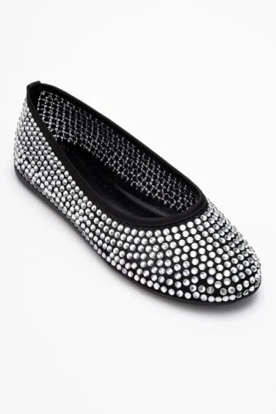 Prologue Shoes Runway Mesh Embellished Ballet Flat In Black