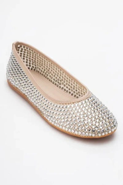 Prologue Shoes Runway Mesh Embellished Ballet Flat In Brown