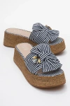 Prologue Shoes Shara Braided Bow & Bee Buckle Platform Sandal In Blue