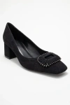 Prologue Shoes Velora Buckle Square Toe Block Heel Pump In Black