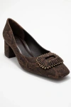 Prologue Shoes Velora Buckle Square Toe Block Heel Pump In Brown