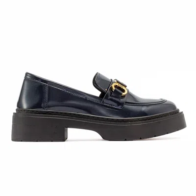 Prologue Shoes Women's Blue Simone - Navy Patent Bit Platform Loafers