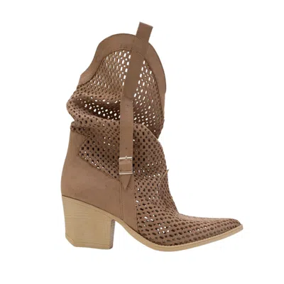 Prologue Shoes Women's Brown Larry Dark Beige Elasticated Block Heel Boot