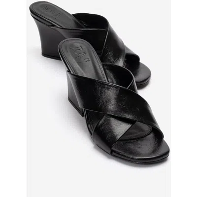 Prologue Shoes Yavin Cross Strap Wedge Sandal In Black