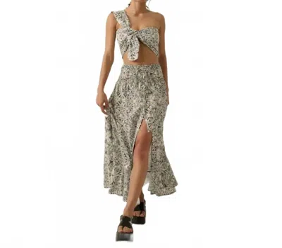 Promesa Abstract Floral Smocked Half-button Drawstring Maxi Skirt In Midnight In Gray