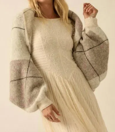 Promesa Anna Argyle Jacguard Knit Cardigan Shrug In Cream In Beige