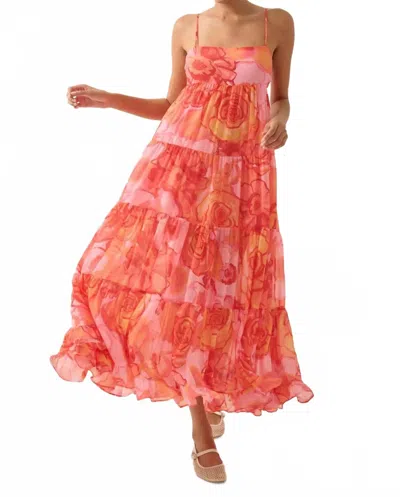 Promesa Blooming Bliss Floral Chiffon Tiered Maxi Dress In Pink In Orange