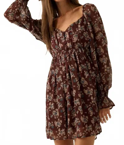 Promesa Blooming Fields Floral Chiffon Peasant Mini Dress In Baked Plum In Brown