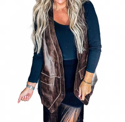 Promesa Born To Ride Vegan Leather Snap Front Vest In Brown In Blue
