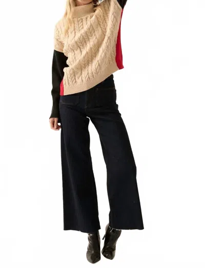 Promesa Color Block Turtle Neck Cable Knit Sweater In Cream In White