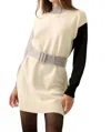 Promesa Colorblock Knit Belted Mini Sweater Dress In Cream/black In Multi