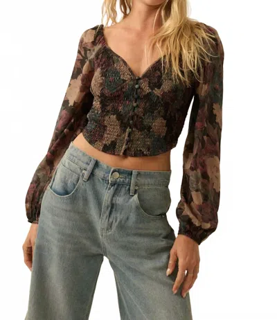 Promesa Corset Peasant Top In Brown Multi