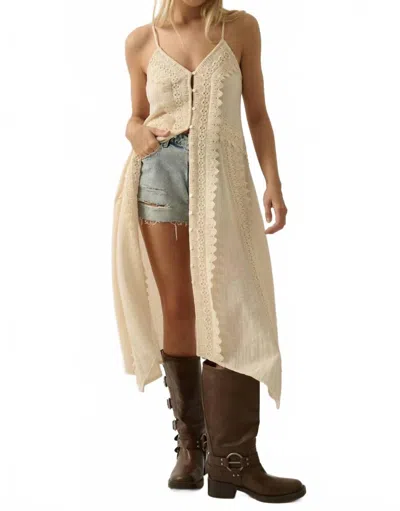 Promesa Cotton Gauze Lace-trimmed Button-front Camisole Maxi Top In Cream In Yellow