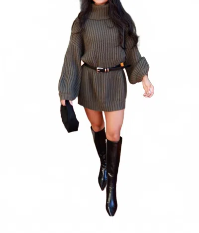 Promesa Cozy Intentions Sweater Mini Dress In Olive In Green