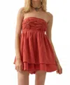 Promesa Crochet Lace Trim Crinkle Cotton Babydoll Romper In Rust