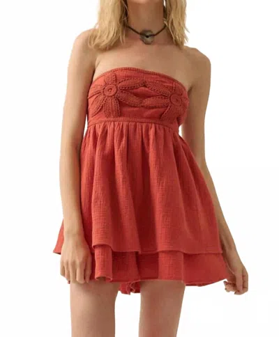 Promesa Crochet Lace Trim Crinkle Cotton Babydoll Romper In Rust