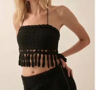 Promesa Crotchet Knit Fringe Tube Halter Top In Black
