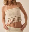 Promesa Crotchet Knit Fringe Tube Halter Top In Off White In White
