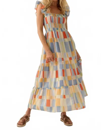 Promesa Crystal Ruffle Strap Midi Dress In Blue/butter In Multi