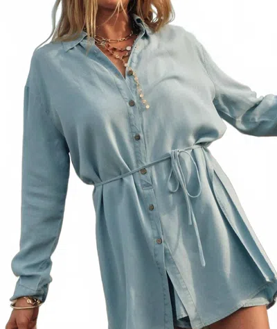 Promesa Denim Belted Button-up Shirt Romper In Light Chambray In Multi