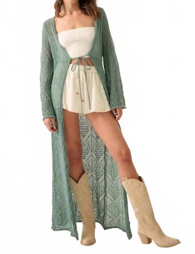 Promesa Diamond Days Geometric Crochet Duster Cardigan In Pine Green In Brown
