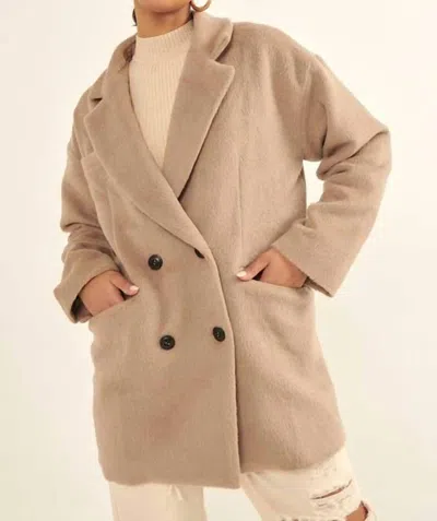 Promesa Double Breasted Overcoat In Stone In White