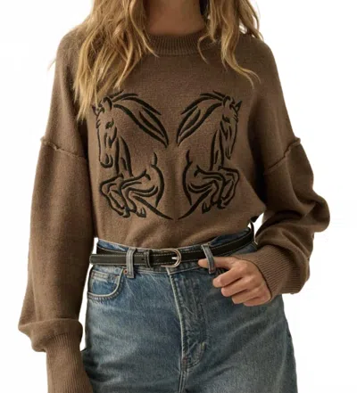 Promesa Embroidered Horses Sweater In Brown