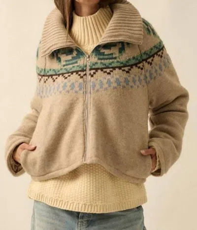 Promesa Fair Isle Sweater Jacket In Stone In Neutral