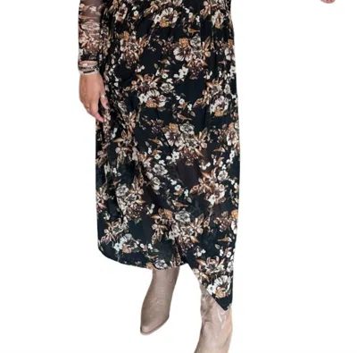 Promesa Fall Bloom Mesh Midi Dress In Black