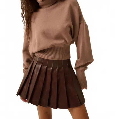 Promesa Faux Leather Pleated Mini Skirt In Burgundy In Brown