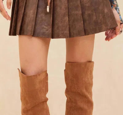Promesa Faux Leather Pleated Mini Skirt In Espresso In Burgundy