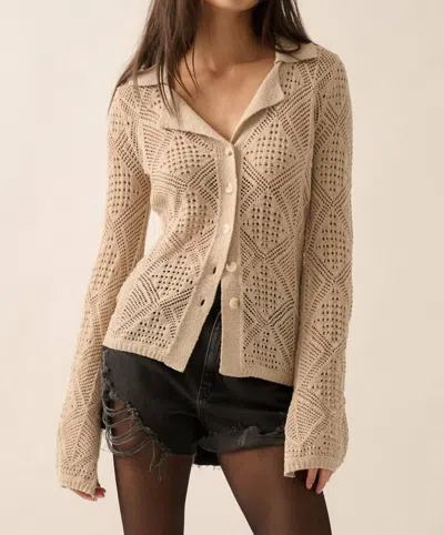 Promesa Ferry Crochet Sweater Knit Shirt In Oatmeal In White