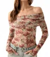 Promesa Flora Mesh Off-shoulder Floral Bodysuit In Sage & Taupe In Multi