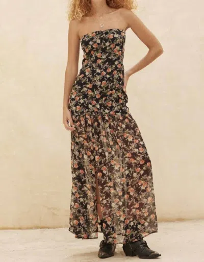 Promesa Floral Chiffon Strapless Maxi Dress In Black In Multi