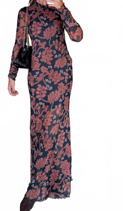 Promesa Floral Mesh Maxi Dress In Black In Blue