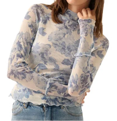 Promesa Floral Mesh Mock Neck Top In Blue/white In Multi