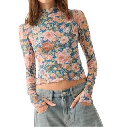 Promesa Floral Mesh Top In Blue/green In Multi
