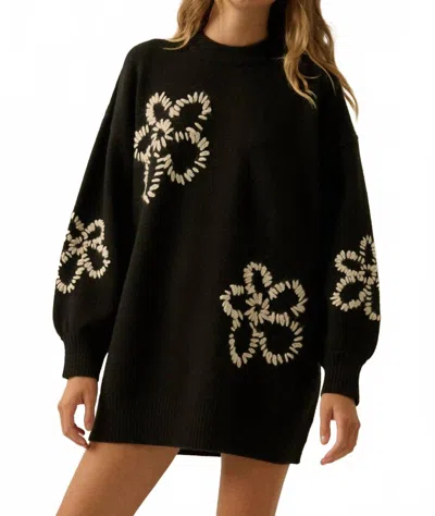 Promesa Floral Mock-neck Mini Sweater Dress In Black