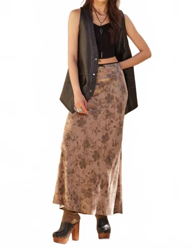 Promesa Floral-print Satin Maxi Skirt In Taupe In Brown