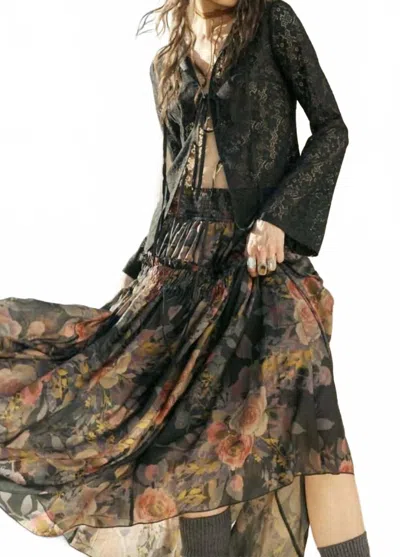 Promesa Floral-print Smocked Drop-waist Ruffle Maxi Skirt In Floral Print In Black