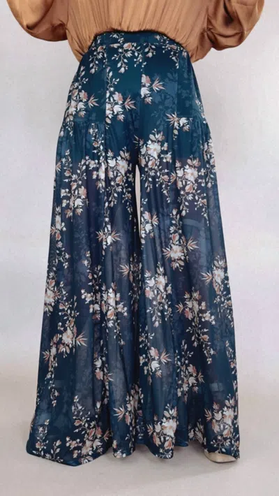 Promesa Forever Floral Mesh Wide Leg Pant In Blue