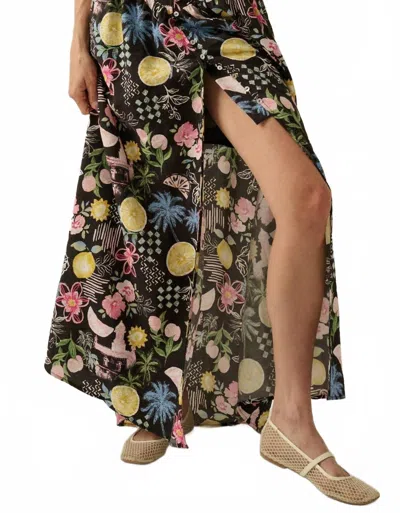 Promesa Fruit And Floral-print Button-front Maxi Skirt In Black