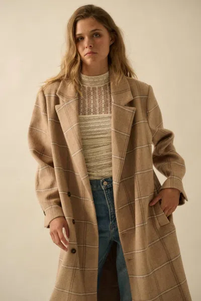 Promesa Herringbone Tweed Coat In Beige In Multi