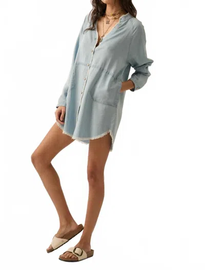 Promesa Johnie Long Sleeve Denim Mini Dress In Light Chambray In Gray