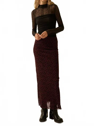 Promesa Leopard Mesh Straight Maxi Skirt In Burgundy