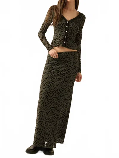 Promesa Leopard Mesh Straight Maxi Skirt In Olive In Green